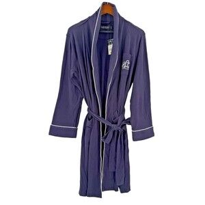 NEW W TAGS Black Label Ralph Lauren Navy Blue Shawl Collar Bath Robe Soft MEDIUM
